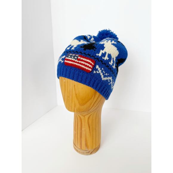 Polo Ralph Lauren 100% Wool Royal Blue White USA Moose Winter Hat Beanie Unisex main image 3